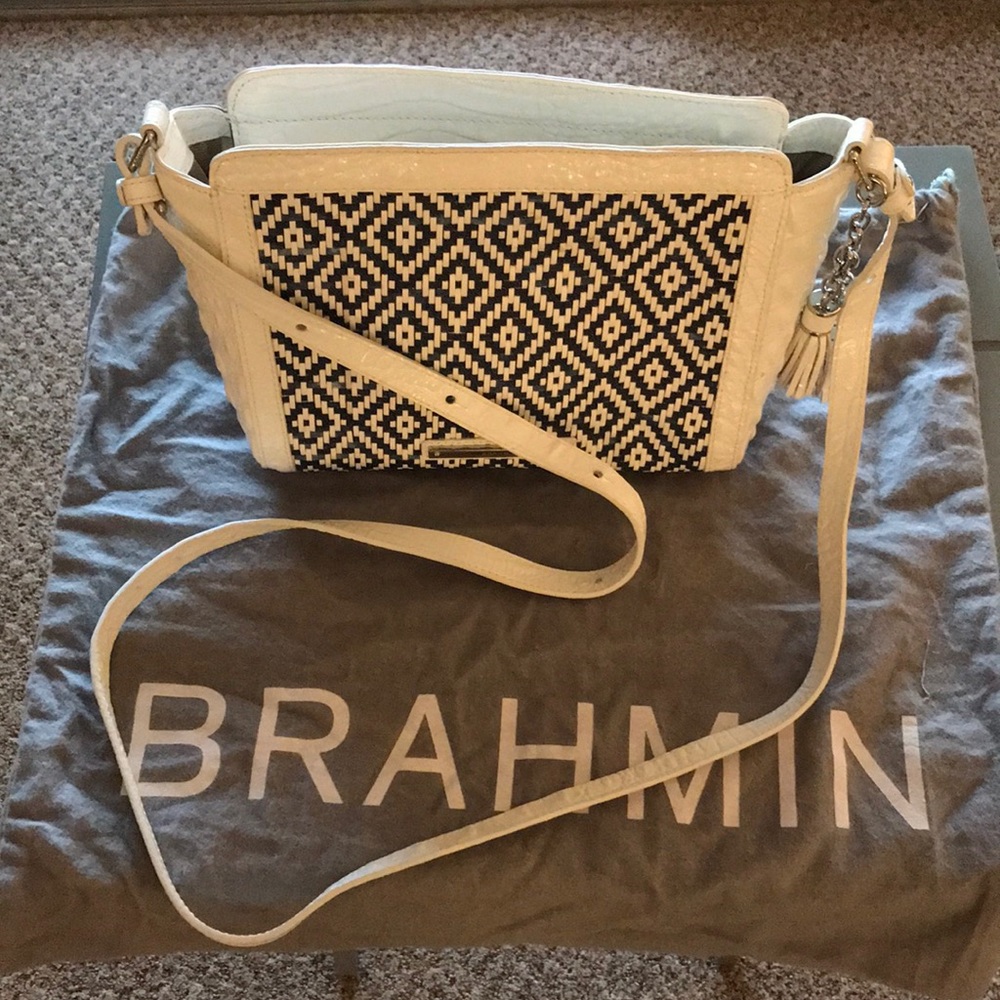 BRAHMIN Carrie White/Denim ROYAL PALM Crossbody Purse Bag